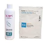 ICAN LONDON PROFESSIONAL CREAM PEROXIDE 30 VOL 9% 250 ML + RAPID BLUE POWDER BLEACH 80 G SET