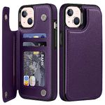 Bizzib for iPhone 13/14 Case Leather Wallet with Card Holder, Flip Cover Kickstand Card Slots Double Magnetic Clasp Shockproof Heavy Duty Protective Case for Apple iPhone 13/14 6.1in-Dark Purple