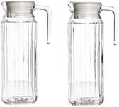 Set of 2 Slim Glass Fridge Jug 1L Capacity Narrow Door Jug Easy Pour Non Spill Ideal for Milk Water Juice