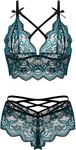 marysgift Plus Size Lingerie Lace Scallop Trim Bodysuit Sleepwear Nightwear for Women Bra and Panty Set Green 2XL UK 16 18