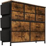 Dresser for Bedroom, 10 Drawers Fabric Storage Drawer, Dressers & Chest of Drawers with Side Pockets, Hooks, Wood Tabletop for Closet, Living Room, Hallway (Brown)