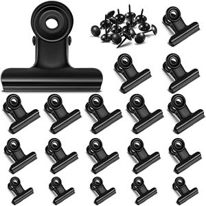 60 Pcs Metal Bulldog Clips with 60 Push Pins, Picture Clips for Hanging Photos Paper File on Cork Boards Bulletin Boards and Cubicle Walls, 3 Sizes (Black)