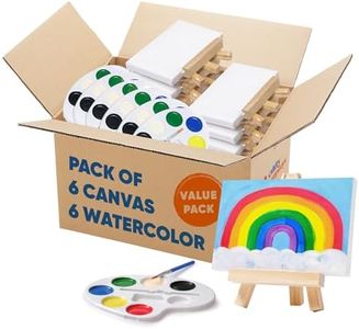 CRAFTY HAPPITOYS Set of 6 Mini Canvases 4x6 & Easel Set with Watercolors Paint - Party Favors for Kids 3 to 5 - Goody Bag Stuffers - Return Gifts for Kids Birthday - Small Canvases for Painting