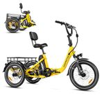 ADDMOTOR CITYTRI E-310 Folding Electric Trike for Adults,UL2849, 750W Rear Motor Electric Trike, 48V 20AH, 90MI, 3-Wheel Electric Bike for Commuting, Cargo 380lbs, Parking Brake,Differential Yellow