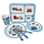 Vehicle Dinner Set 5 Piece Kids Dinner Set Tableware Lunch Reusable Plate Cutlery Bowl Tumbler Cup Tray Lightweight Premium Dinnerware Set HTUK®