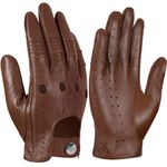 GSG Mens Genuine Leather Driving Gloves Unlined Sheepskin Touchscreen Gloves Retro Brown Medium