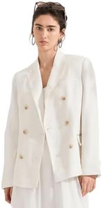 Premium Linen Suit Women's Fashion Peak Lapel Blazer Jacket Casual Chic Breathable Outerwear, KL7613666 (US, Alpha, Small, Regular, Regular, White)