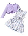 puseky Toddler Baby Girl Dress and Cardigan Set 2Pcs Floral Print Sleeveless Dress Long Sleeve Cardigan Fall Dress Outfits 5-6 Years