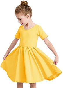 Stelle Toddler/Girls Knee-Length Short Sleeve Casual A-Line Twirly Skater Dress (A02-Yellow (without Pocket), 4T)