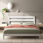 Zinus Robin Double Bed frame - Bed 135x190 cm - 20 cm Height - Sustainable Bamboo Platform Bed frame - White