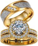 TWO RINGS His Hers Wedding Ring Sets Couples Rings Women's 10k Yellow Gold Plated White CZ Wedding Engagement Ring Bridal Sets & Men's Titanium Wedding Band, Crystal stone Metal, Cubic Zirconia