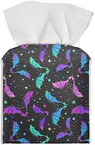 Poceacles Colorful Bat Print Tissue Box Covers PU Leather Facial Paper Organizer Dispenser with Bottom Belt Foldable Tissue Box Holder Case for Bathroom Bedroom Tabletop