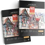 ARTEZA Mixed Media Sketchbook, 9 x 12 Inches, Pack of 2, 60 Sheets Each, Spiral-Bound Drawing Paper Pad for Wet and Dry Media