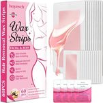 hoyesch 60 PCS Wax Strips - 40 Facial & 20 Body Waxing Kit for Women’ s Hair Removal,Wax Strips for Face,Eyebrow,Body, Arms, Legs, Chest, Back, Bikini/Brazilian Waxing Strips & 4Calming Oil Wipes