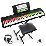 Alesis Teacher's Choice 61 Portable Keyboard Piano for Beginners with 61 Light Up Keys, 300 Sounds, Speakers, Stand, Bench, Headphones and Skoove Music Lessons