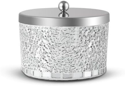 Bathroom Jars q tip holder, Silver Mosaic Glass Cotton Swab Holder, Cosmetics Makeup Accessories Storage for Makeup Sponge Bath Salts Storage Christmas Birthday, Silver