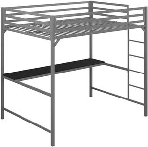 DHP Miles Metal Full Loft Bed with Desk, Silver