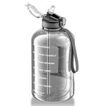 GLEKGLEK Big Water Bottle 3 Liter with Straw Clear Motivational Time Marker Drink XL Jug with Handle for Sports Gym (Grey)