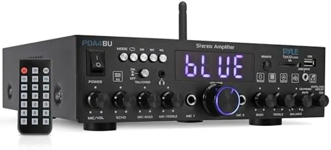 Pyle Wireless Bluetooth Home Stereo Amplifier-Multi-Channel 200W Power Amplifier Home Audio Receiver System w/Optical/Phono/Coaxial,FM Radio,USB/SD,AUX,RCA,Mic in-Antenna,Remote-Pyle PDA4BU