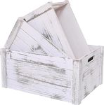 Hamdan Collection Farmhouse Antique White Wooden Crate For Storage,Rustic Decorative Boxes,Set Of 3 Extra Large Nesting Wooden Storage Crates For Home Décor-Rustic White