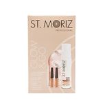 ST. MORIZ Glow & GO Gift Set - Professional Medium Tanning Mousse (200ml), Nude Shimmer Lip Gloss (2.4ml), Liquid Highlighter (2.4ml) & Velvet Tanning Mitt, Brown