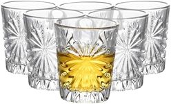 REGAL TRUNK & CO. Crystal Shot Glasses - Set of 6 - Fancy Tequila Shot Glass Set - Unique and Delicate Design - Vintage Set Suitable for Apertif, Sherry, Liqueur, Cordial