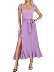 ANRABESS Women's Square Neck Ruffle Split Midi Formal Summer Dress Elegant Wedding Guest Cocktail Party Bridesmaid Dresses, Purple, Large