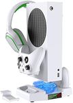 FYOUNG Vertical Cooling Stand for Xbox Series S with Dual Xbox Controller Charging Dock, Dual Cooling Fan System with 3 Adjustable Speed Levels, with Headset Hanger and 2 Extra USB Ports