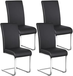 Yaheetech Set 4 Sedie Sala da Pranzo Moderne Imbottite Nere in Ecopelle e Acciaio Cromato da Ufficio Salotto Portata 135 kg