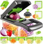 Vegetable Chopper, Pro Food Chopper, 14 in 1 Veggie Chopper,Onion Chopper, Mandoline Slicer, Kitchen Vegetable Slicer-Dicer Cutter, Vegetable Chopper With Container, salad-Garlic chopper(Gray/Green)