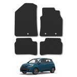 Car Mats Compatible with Hyundai i10 (2014-2020) Tailored Fit Rubber Floor Mat Set Accessory Black Custom Fitted 4 Pieces with Clips - Anti-Slip Backing, Heavy Duty & Waterproof