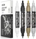 OASIDOS Acrylic Paint Pens - 4 Pack Dual Tip Paint Markers Witch 0.7mm Extra Fine & 2mm Medium, Water-Based Acrylic Markers For Rock Painting, Wood, Canvas, Stone, Glass - White, Black, Gold, Silver