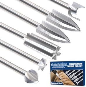 Wood Carving Bits for Dremel Rotary Tools, 6 Pcs Wood Carving Drill Bits Set, 1/8” Shank Rotary Tool Bits for DIY Woodworking Carving Engraving Grinding Drilling Micro Sculpture