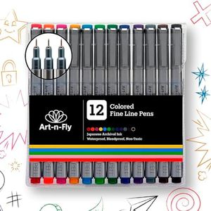 12 Colored 03 Fine Tip Color Inking Pens For Drawing Archival Waterproof Ink Pen Fineliner Sketching Pens for Artist Drafting Manga Pens Writing