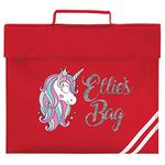 Purple Print House Girls Glitter Unicorn Bookbag - Book Bag School Back to School Personalised for School Girl - Book Bag Silver Glitter Unicorn Mermaid Pink 120, Classic Red