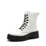 DREAM PAIRS Women's Lace up Combat Ankle Boots Fashion Lug Sole Platform Booties Shoes, White-pu, 8