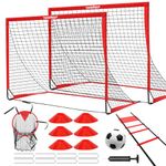 Portable Kids Football Goals Posts for Garden Set of 2, 6x4 ft Pop Up Football Nets Training Equipment with Football Target, Ball, Ladder and Cones for Kids Youth Outdoor Sports Games