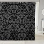 Adults Black Damask Shower Curtain Antique Victorian Baroque Bathroom Curtain 72" Wx84 L Gothic Vintage Floral Bathroom Accessories Bohemian Exotic Grey Bath Curtain with 12 Hooks Bathroom Decor