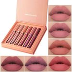 Swizhuda Lipstick Set of 6 Matte Velvet Mini Liquid Lipstick Set for Women (Shade A, 6 Pcs)