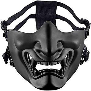 MTGHYAYA Tactical Half Face Masks, Evil Demon Monster Kabuki Samurai Hannya Oni Half Face Protective Masks Masquerade Ball, Party, Halloween, Cs War Game