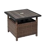 Aura Outdoor Small Patio End Table with 1.89 Inch Umbrella Hole, Outdoor Rattan Wicker Side Tables, Umbrella Base Table - Steel, Wood