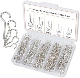 BJUTYEU 125 Pieces of Screw Cup Hook Set 5 Sizes Ceiling Small Hooks Wardrobe Decoration Hanging Accessories for Hanging Outdoor or Indoor use (0.98" 1.41" 1.57" 1.96" 2.36") (125, Silver)
