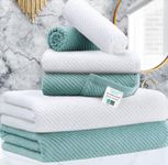 Towels for Bathroom - 100% Cotton | Soft | Quick Dry | Thick, Towel Set of 6, 2 Large Bath Towels 30"x56",2 Hand Towels 18"x28", 2 Washcloths 13"x13",Bathroom Essentials,Aqua Teal and White