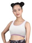 DChica Sports Bra for Girls, Cotton Non-Padded Full Coverage Beginners Non-Wired T-Shirt Gym Workout Bras with Regular Broad Strap, Training Activewear for Teenager Kids, White