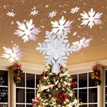 Artmag Christmas Tree Topper Lighted with White Snowflake Projector, LED Rotating Snowflake 3D Glitter Lighted Gold Snow Tree Topper for Christmas Tree Decorations (Silver)