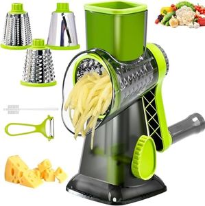 Eleko Meyar Cheese Grater with Handle, Multifunctional Manual Rotary Cheese Grater - Cheese Shredder Easily Chop Carrots, Potatoes, Vegetables and Fruits and Easy to Clean (Green)