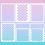 Prasacco 6 Pcs Mermaid Stencil, Fish Scale Stencil Template Painting Stencils Plastic Makeup Stencil Face Paint Stencils Reusable Fish Scale Template Wall Stencil for Painting on Wall Face Body