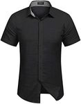 COOFANDY Men's Casual Linen Shirts Short Sleeve Button Down Shirt Summer Beach Tops, Black