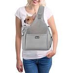 SlowTon Pet Dog Sling Carrier, Hands Free Papoose Small Animal Puppy Travel Bag Tote Adjustable Padded Strap Breathable Mesh Hard Bottom Support Drawstring Opening Front Pocket Safety Belt Washable