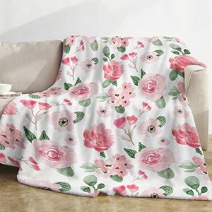 Floral Throw Blanket, Pink Rose Floral Throw Blanket, Soft Cozy Flannel Flower Blankets, Fluffy Fuzzy Rosebuds Wildflowers Print Blankets for Toddler Girls Women Gifts Sofa Couch Bed Decor, 40x50 Inch